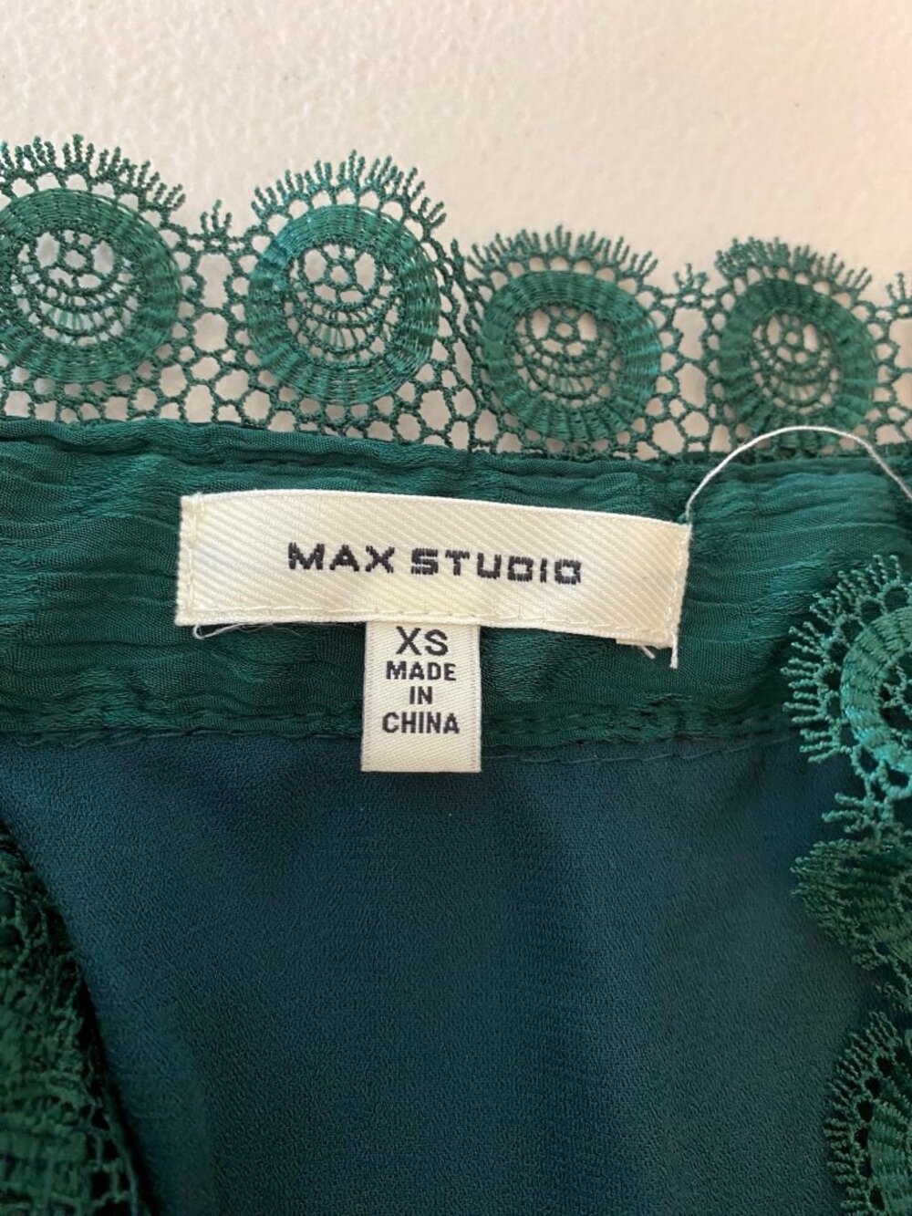 Max Studio Women’s Emerald Green Jacquard Dot Lace Trim Maxi Dress XS - Picture 5 of 12
